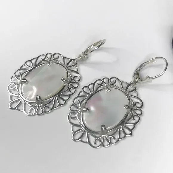 Beautiful Mother of Pearl Earrings in Sterling Silver 2 inch - Picture 5 of 8